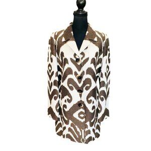 Carlisle Brown White Ikat Long Blazer Jacket Women 10 Western Cowgirl Chic Boho